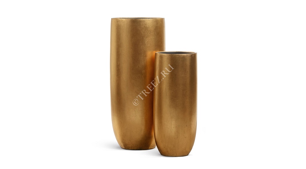 Кашпо TREEZ Effectory - Metal - Высокий округлый конус - Сусальное золото фото